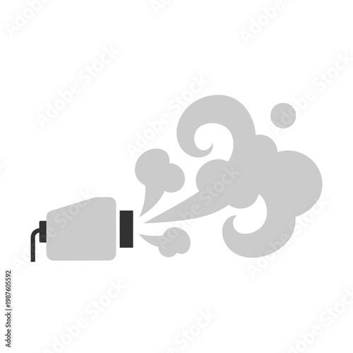 Smoke machine emitting grey smoke clouds and circles, isolated on white background