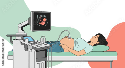 Pregnant Woman Undergoing Ultrasound Scan Showing Baby Development