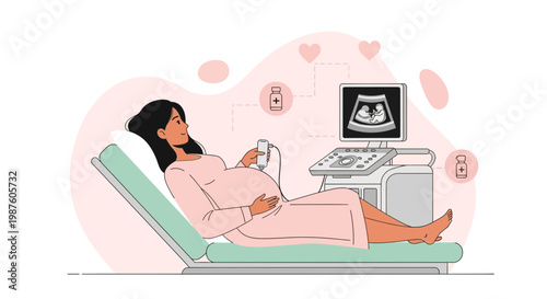 Pregnant Woman Undergoing Ultrasound Scan, Expecting Baby, Medical Examination