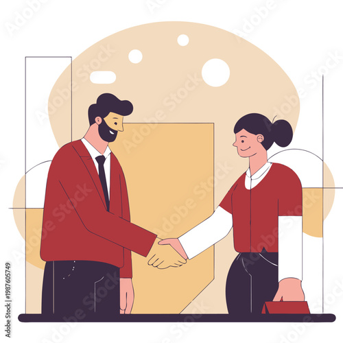 Two Business Partners Shaking Hands After Successful Agreement in Office
