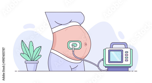 Pregnant Woman with Fetal Monitor Device for Baby Health Check