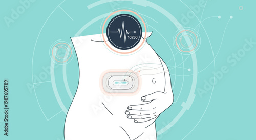 Pregnant Woman with Fetal Monitor and Futuristic Health Tech Interface