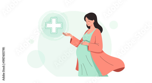Pregnant Woman with Medical Symbol, Healthcare and Pregnancy Concept
