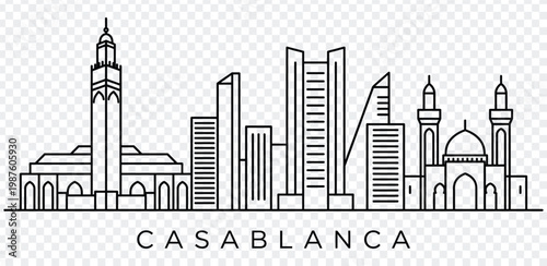 Casablanca city skyline with mosque and modern buildings in vector illustration