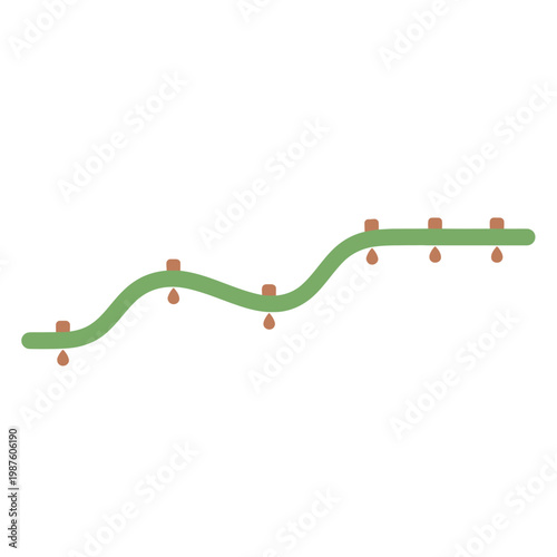 Green wavy line with hanging lights and small brown posts