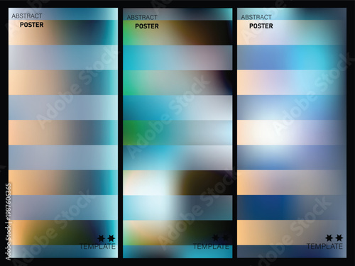 Three abstract poster templates with gradient color schemes and horizontal stripes for design and branding purposes  customizable backgrounds