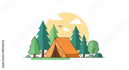 Camping in a serene forest landscape.