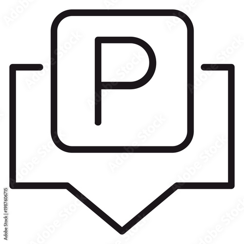 Bild auf Leinwand Black line vector illustration of a parking location map pin icon, featuring a rounded square with a capital letter P inside a pointer symbol, perfect for navigation and traffic apps