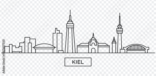Kiel city skyline with buildings and towers in a simple line drawing style
