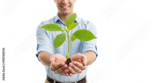 man holding plant