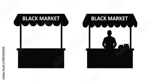 Obraz na plátně Two black market stalls depicted as simple shapes a bold silhouette