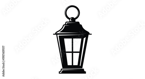 Vintage lantern illustration in a striking black silhouette