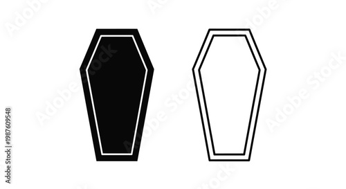 Two coffins one solid black and one outlined stark silhouette