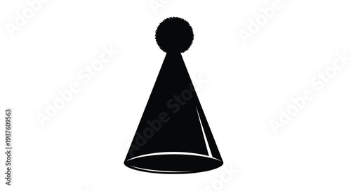 A black party hat illustration presented as a dramatic silhouette