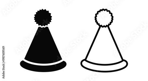 Two party hats in contrasting styles a black silhouette