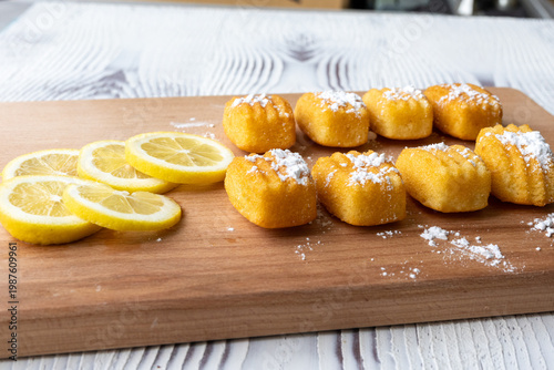Close-up of French Lemon Madeleine Cakes on Plate