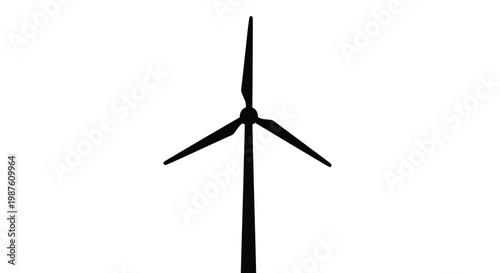 A single wind turbine stands against a bright white background silhouette