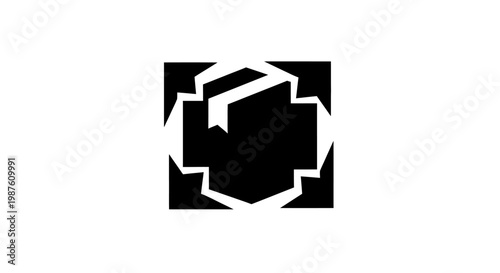 Black and white geometric shape symbol.
