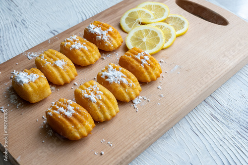Close-up of French Lemon Madeleine Cakes on Plate