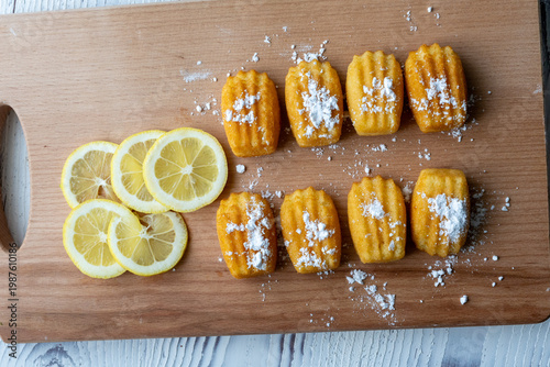 Close-up of French Lemon Madeleine Cakes on Plate