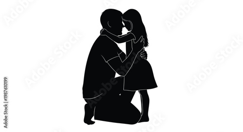 Father and daughter share a tender moment in black silhouette