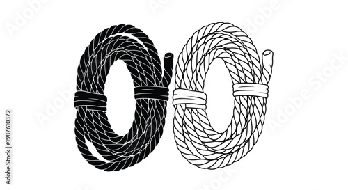 Two coiled ropes presented in a stark black and white silhouette