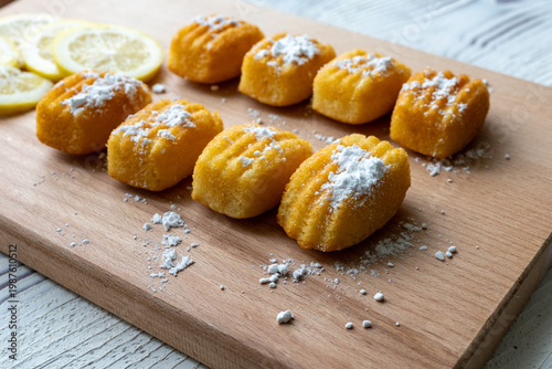 Close-up of French Lemon Madeleine Cakes on Plate