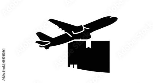 Airplane flying over a building.