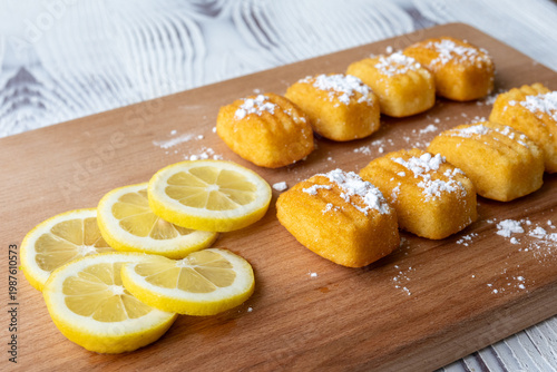 Close-up of French Lemon Madeleine Cakes on Plate