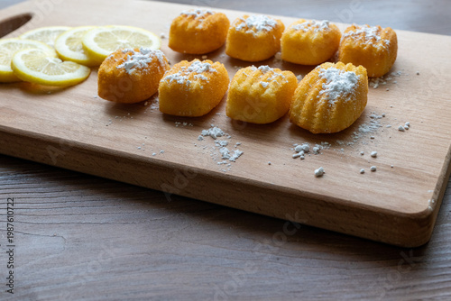 Close-up of French Lemon Madeleine Cakes on Plate