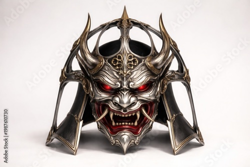 Japanese samurai demon mask with horns detailed warrior helmet dark fantasy concept
