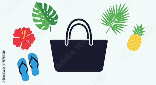 Black Beach Bag with Summer Accessories.