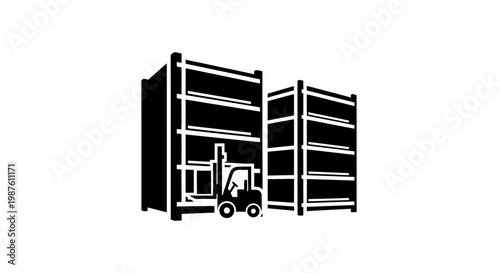 Forklift Moving Large Industrial Storage Racks.