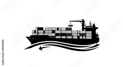 Large Cargo Ship Sailing Ocean.