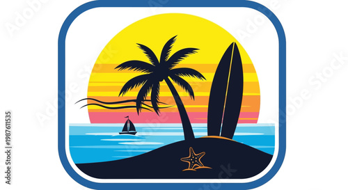 Surfboard on a tropical island beach.