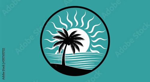 Black and white palm tree logo.