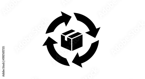 Black package recycling symbol icon.