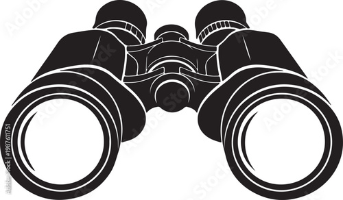 Vintage binoculars with large lenses and detailed central focus mechanism Vector, illustration