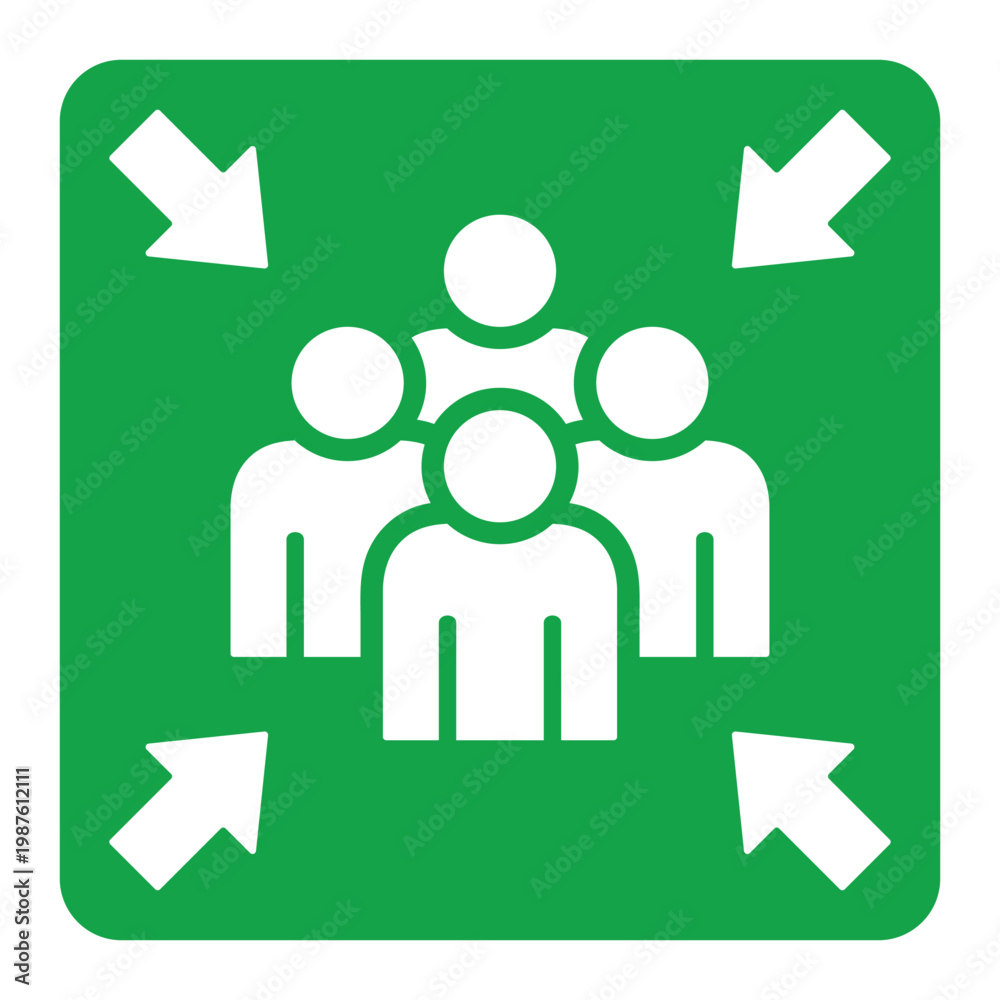 Fototapeta premium emergency assembly point sticker, safety awareness sign, green square vector design elements