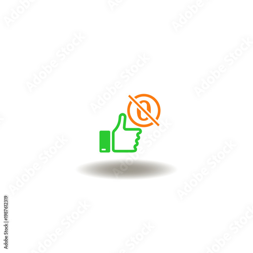 Vector illustration of thumb up and zero of crossed out or prohibited. Symbol of zero tolerance. Icon of stop discrimination and harassment.