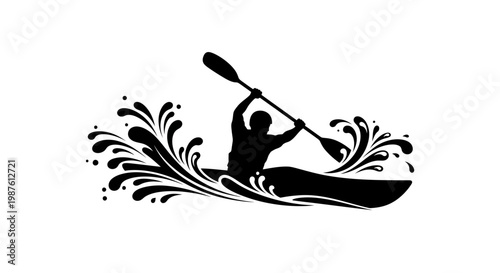 Person Paddling a Kayak Silhouette Sport.