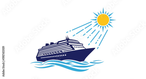 Cruise Ship Sailing Under Sunlight Ocean.