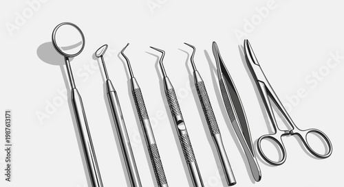 Dental instruments arrangement professional tools for oral healthcare