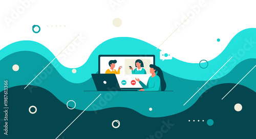 Hybrid Collaboration and Online Video Conference Meeting Illustration