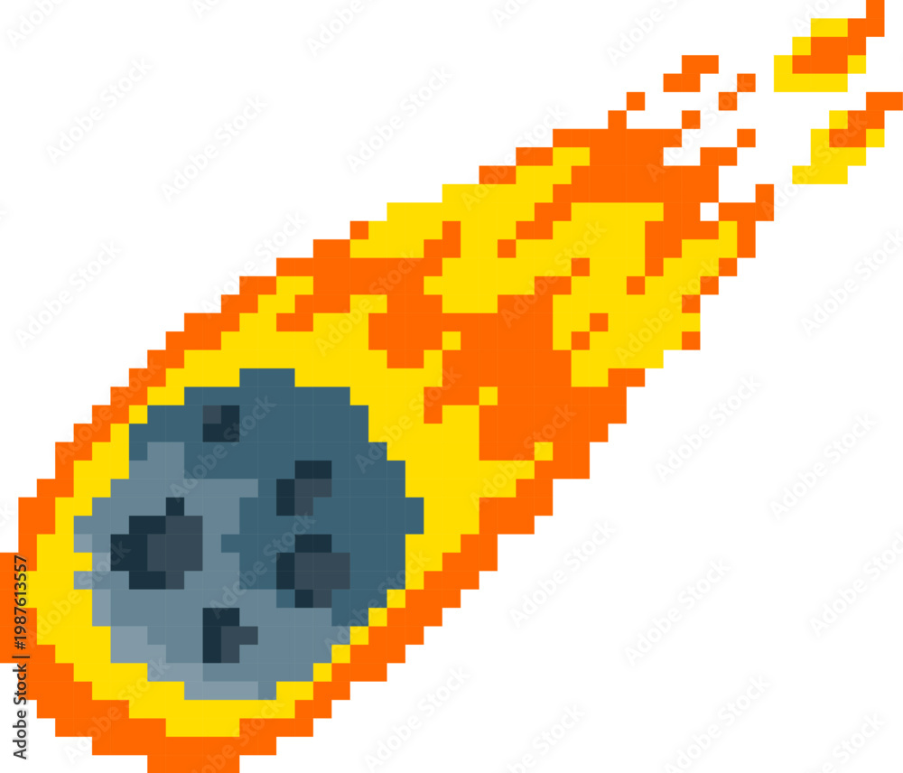 Fototapeta premium Meteor Flying With Flame Pixel Art