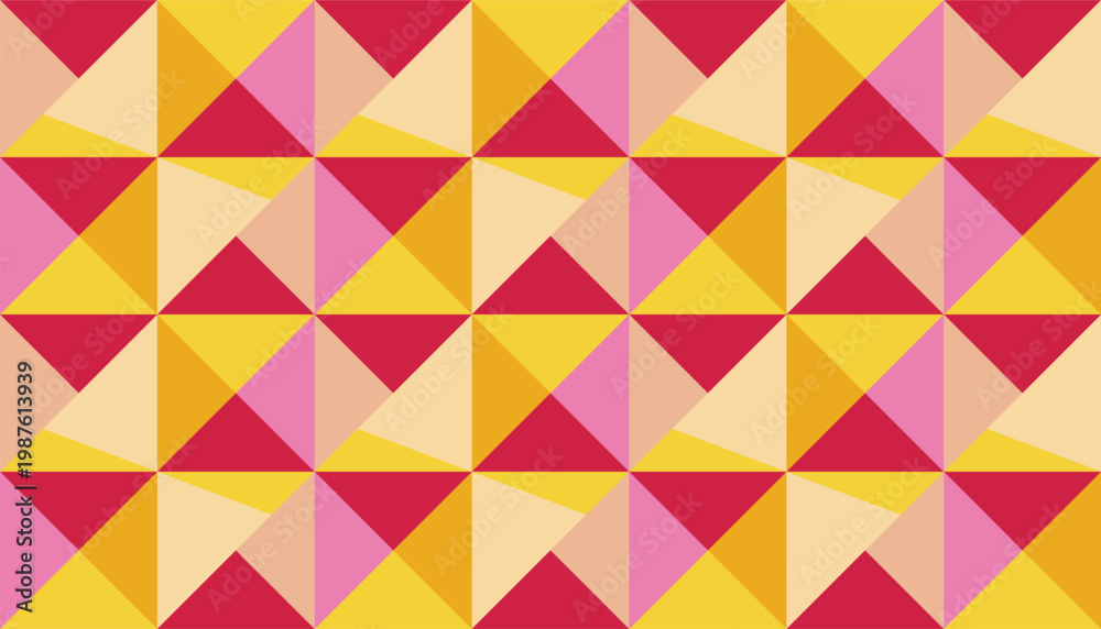 Fototapeta premium Seamless geometric pattern with vibrant pink, yellow, and cream triangles.