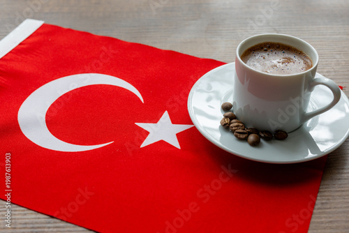 Close-up of Turkish Coffee on National Flag