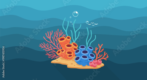 Colorful Coral Reef Marine Life Scene.