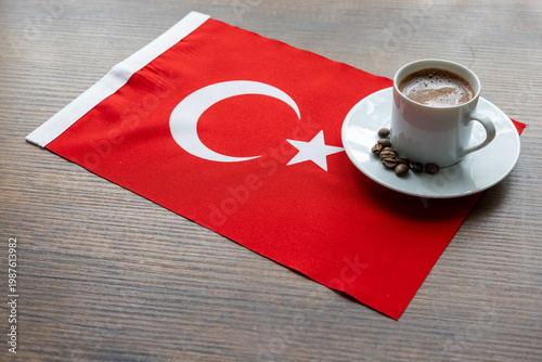 Close-up of Turkish Coffee on National Flag