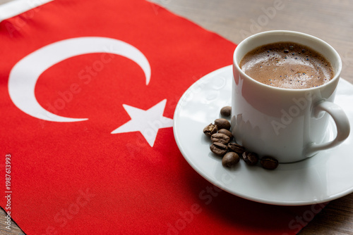 Close-up of Turkish Coffee on National Flag